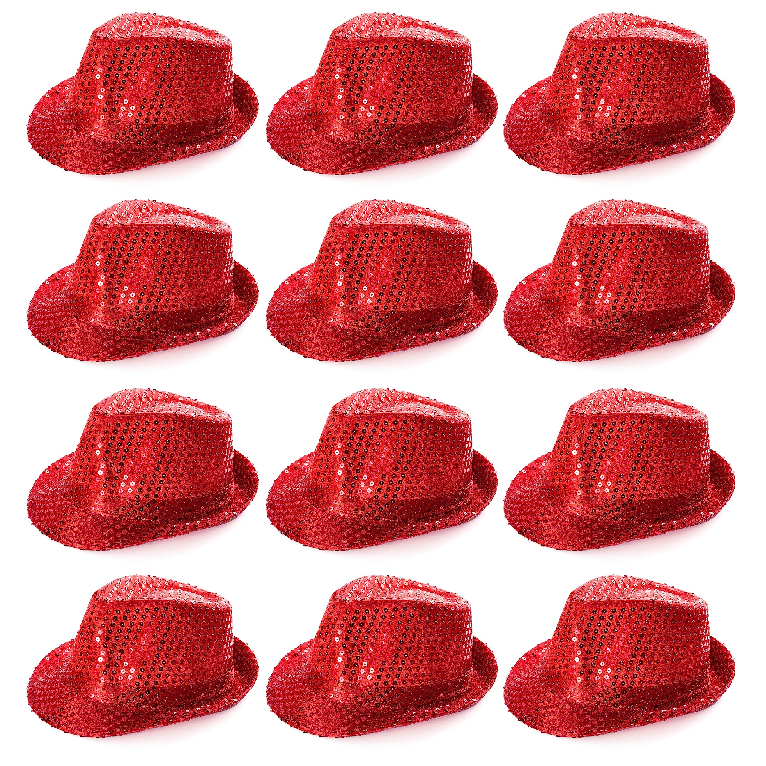 Kapelusz TRILBY CZERWONY Cekin FEDORA Kapelusz GANGSTER FANCY FANCY DRESS DANCE Show UNISEX akcesoria męskie lub damskie - (czerwony - opakowanie 12)