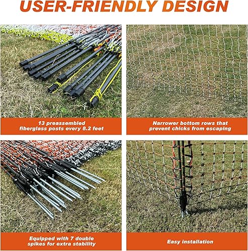 Miniatura 6 de Valla de red eléctrica para aves de corral, 47.3 pulgadas de alto (se puede elevar a 59.1 pulgadas de alto) x 98.5 pies de largo para pollo, oveja,