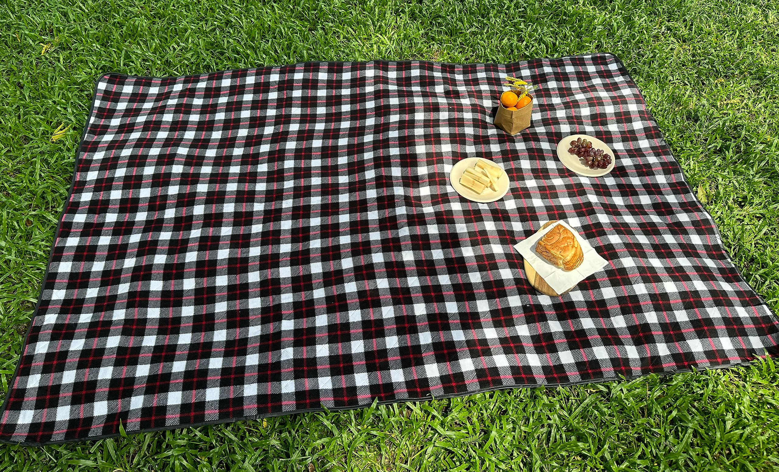 LOTUS LEAF Waterproof Windproof Picnic Mat Warm Sports Blanket (Red Check - View #3