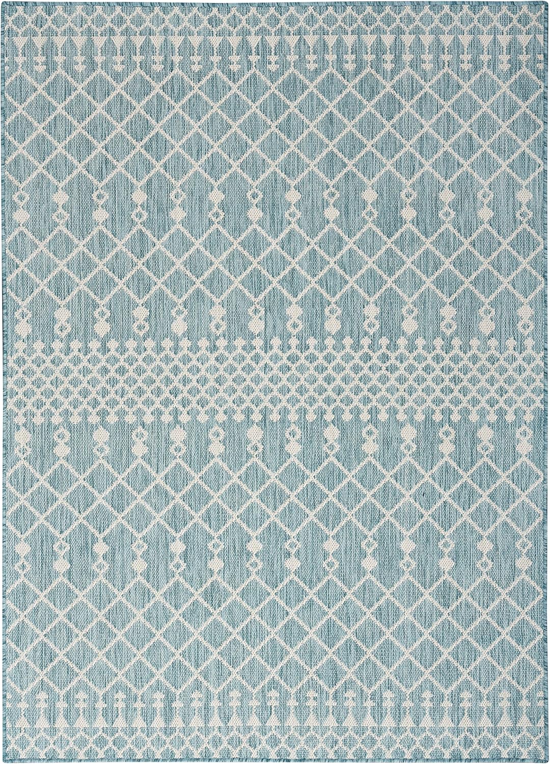 Aqua Moroccan Trellis Flatweave Synthetic 5' x 7' Area Rug