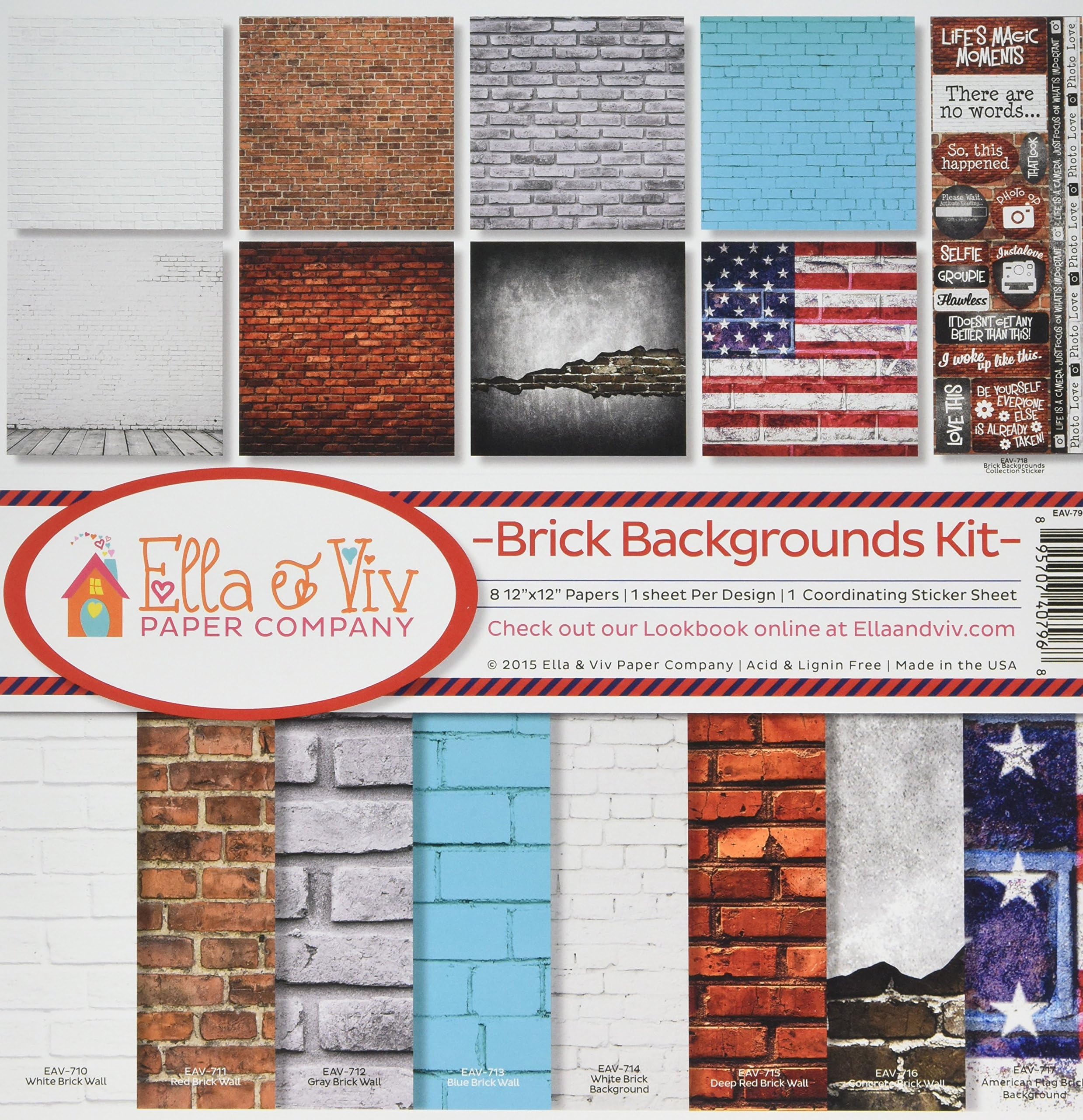 ReminisceEAV-796 Brick Backgrounds Scrapbook Collection Kit, Gray 12x12 inches