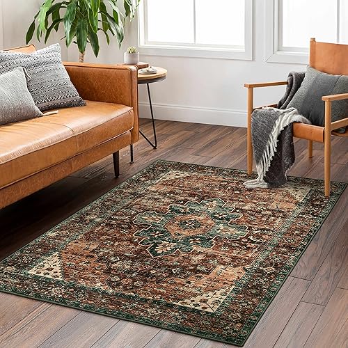 Vista 361 de Moynesa Alfombra de pasillo ultrafina lavable, vintage, de 2 pies 6 x 8 pulgadas, antideslizante, resistente a las manchas, resistente a