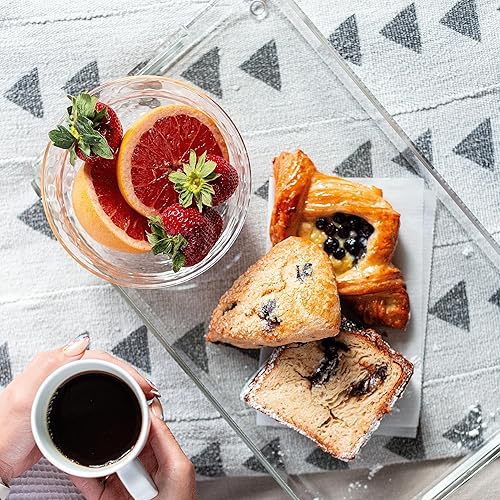 Miniatura 4 de Huang Acrylic Bandeja rectangular transparente para servir alimentos, bandeja de aperitivos para fiestas, vacaciones, cena familiar, 10 x 16 pulgadas