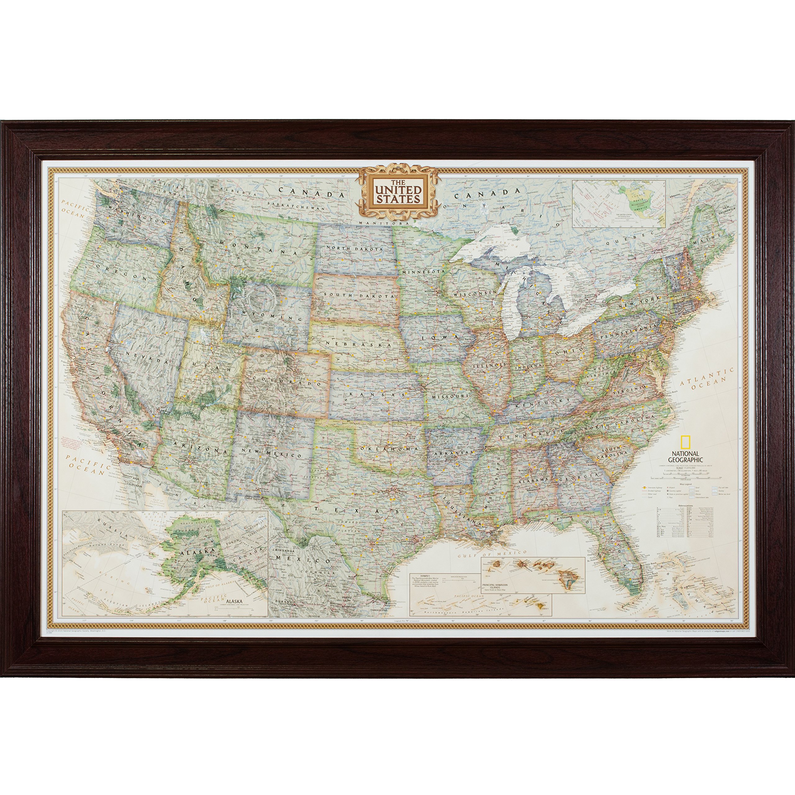 Craig Frames Wayfarer, Executive United States Push Pin Travel Map, Mahogany Red Frame and Pins, 24 by 36-Inch