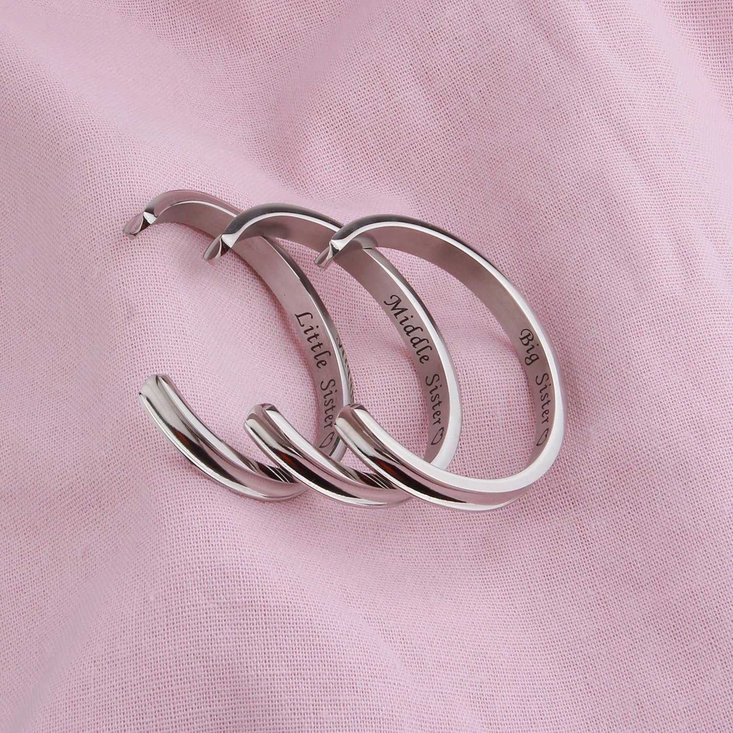 Zuo Bao 3 Sisters Bracelet Big Middle Little Sisters Hair Tie Bracelet Stainless Steel Cuff Bangle (Silver Set) - Image 4