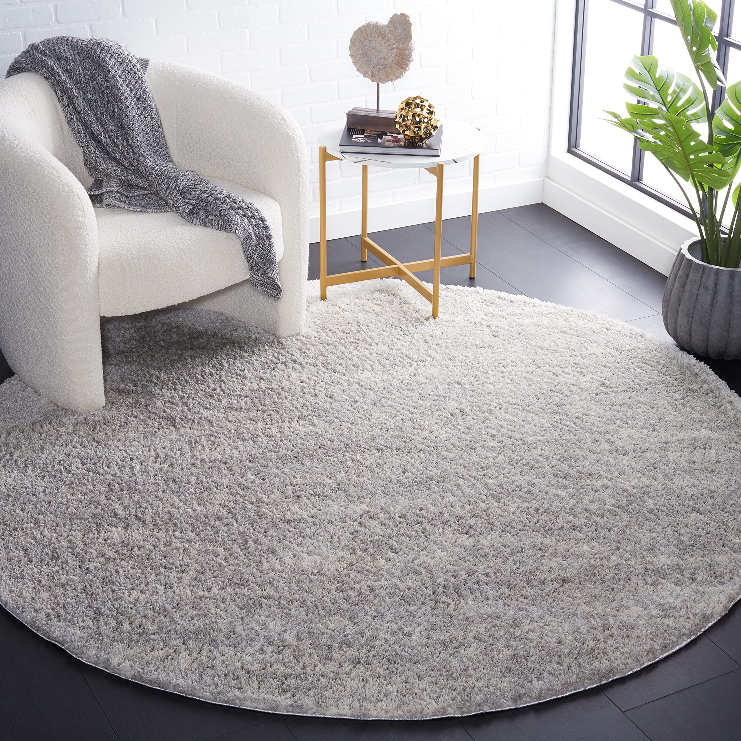 SAFAVIEH Berber Shag Collection Accent Rug - 4' Round, Grey & Ivory, Modern Design, Non-Shedding & Easy Care, 1.2-inch Thick, Ideal for The Living