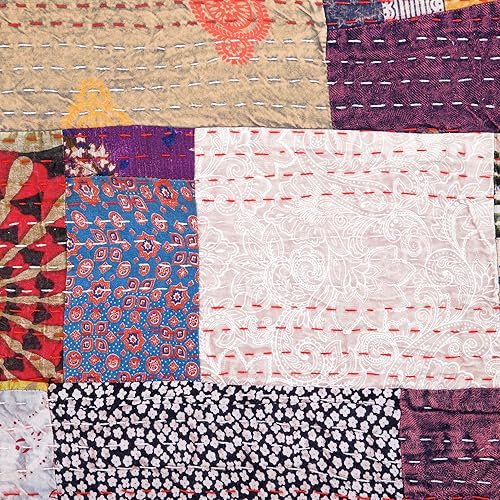 Vista 16 de Marubhumi Edredón tradicional indio de algodón puro, estampado de cachemira, colcha Kantha multicolor (multicolor-22, individual (60 x 90 pulgadas)