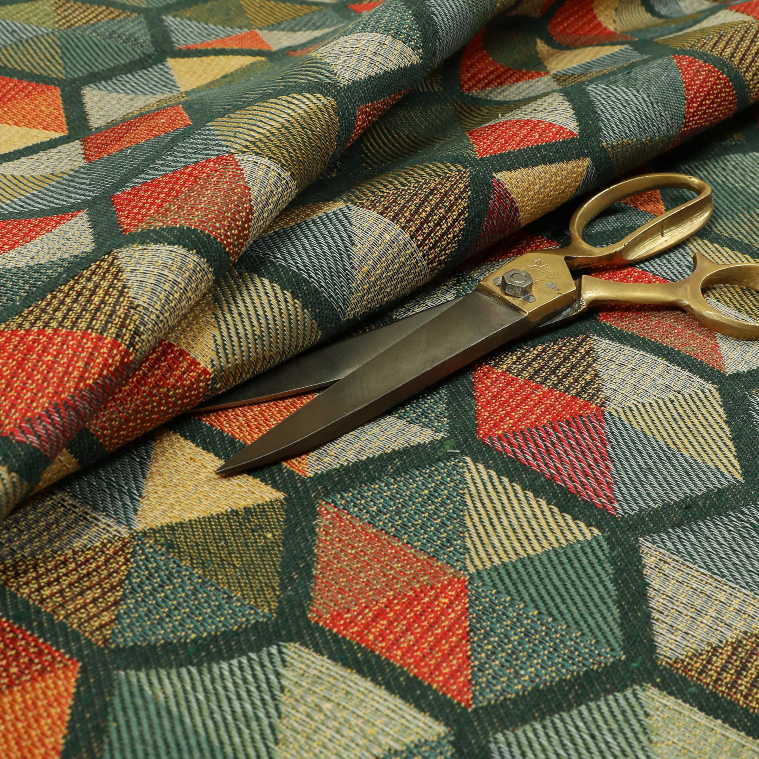 Redbrick Mill Fabrics Flame Retardant Green Multicolour Chenille Upholstery Curtain Fabric Geometric Hexagon Pattern (1 Metre) — image 1