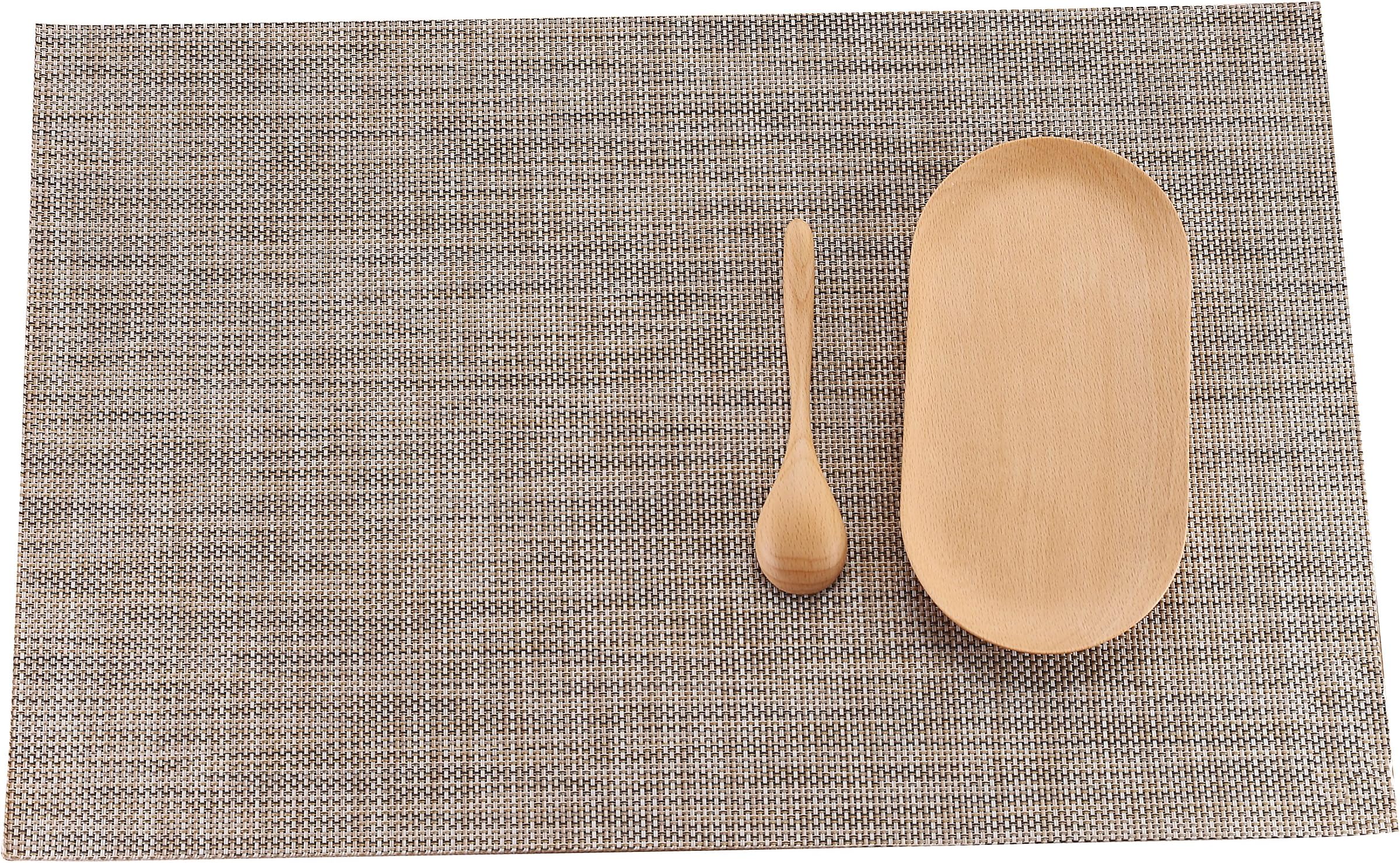 IDELIFE Placemats, Washable PVC Table Mats Woven Vinyl Placemats, Set of 4 (Flaxen)