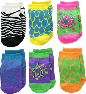Jefferies Socks Big Girls' Zebra and Giraffe Neon Low Cut Socks (6 Pair Pack)