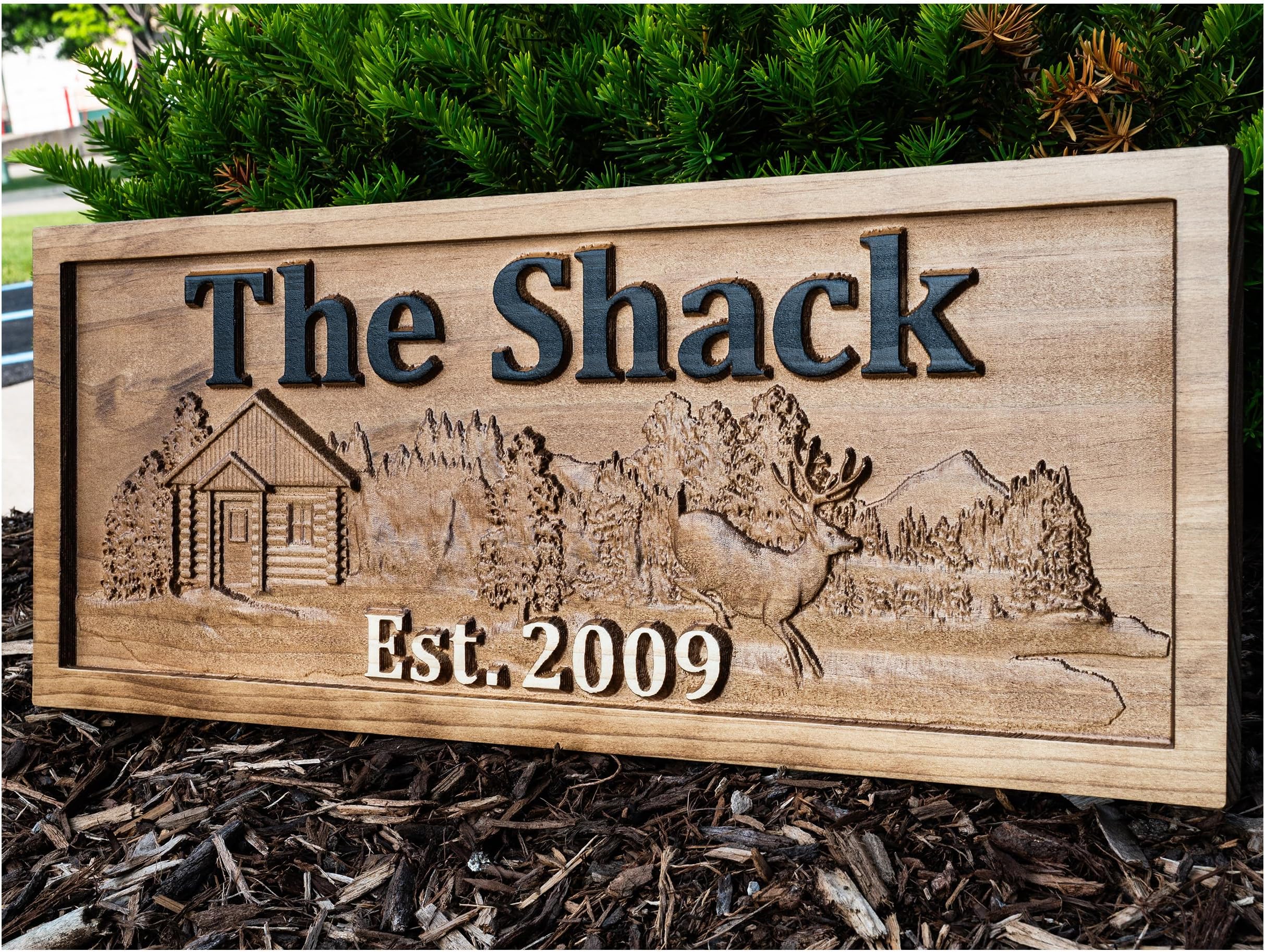 - Personalized Cabin Sign | Custom Wood | Rustic Cabin Decor | Personalized Man Cave | Established Gift | Camper & Lake House Sign | Cottage Plaque | Wooden Wall Décor | Deer Home