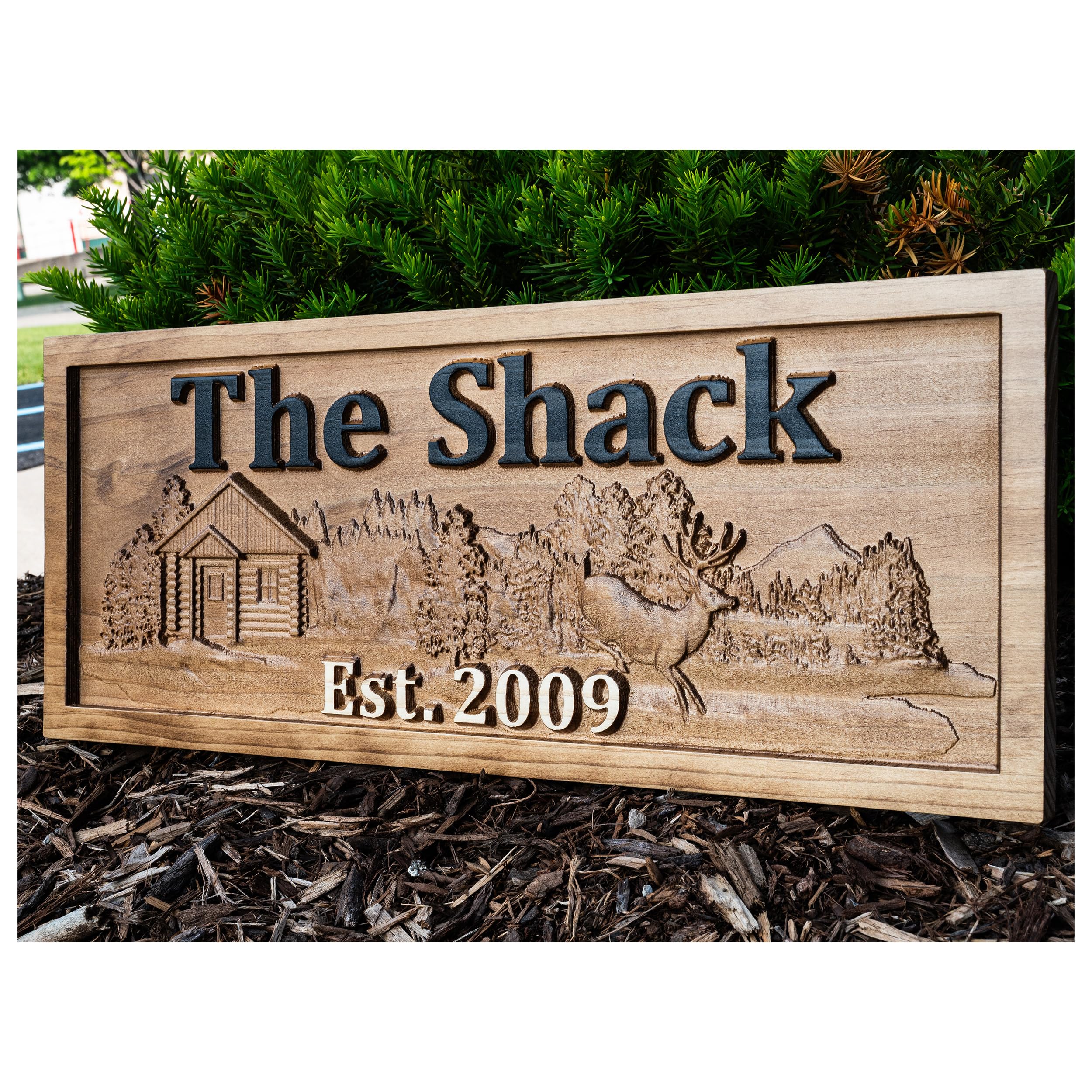 - Personalized Cabin Sign | Custom Wood | Rustic Cabin Decor | Personalized Man Cave | Established Gift | Camper & Lake House Sign | Cottage Plaque | Wooden Wall Décor | Deer Home