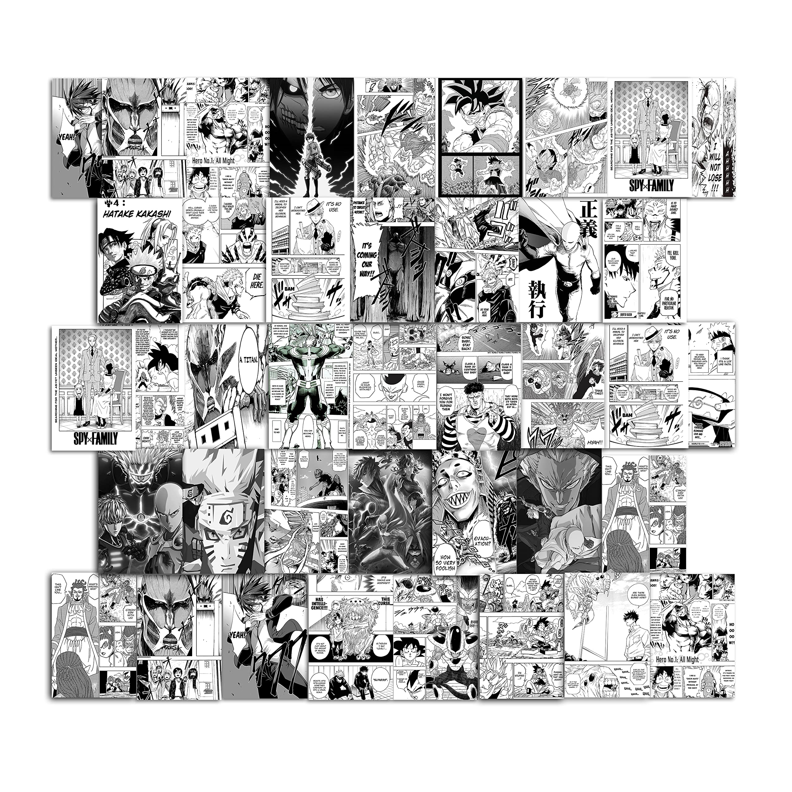 Clickedin Anime Manga Posters (Pack of 40) with Self Adhesive of Jujutsu Kaisen/Naruto/Dragon Ball Z/AOT/one punch man/Spy X/My Hero Academia- Multicolor