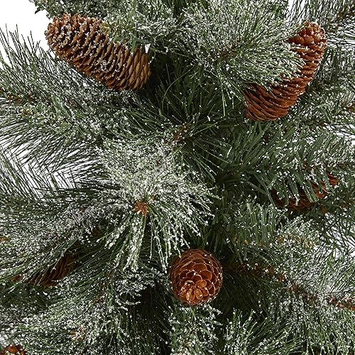 Miniatura 3 de Nearly Natural Árbol de Navidad artificial de pino de montaña de los Alpes franceses nevados de 4 pies con 237 ramas flexibles y piñas