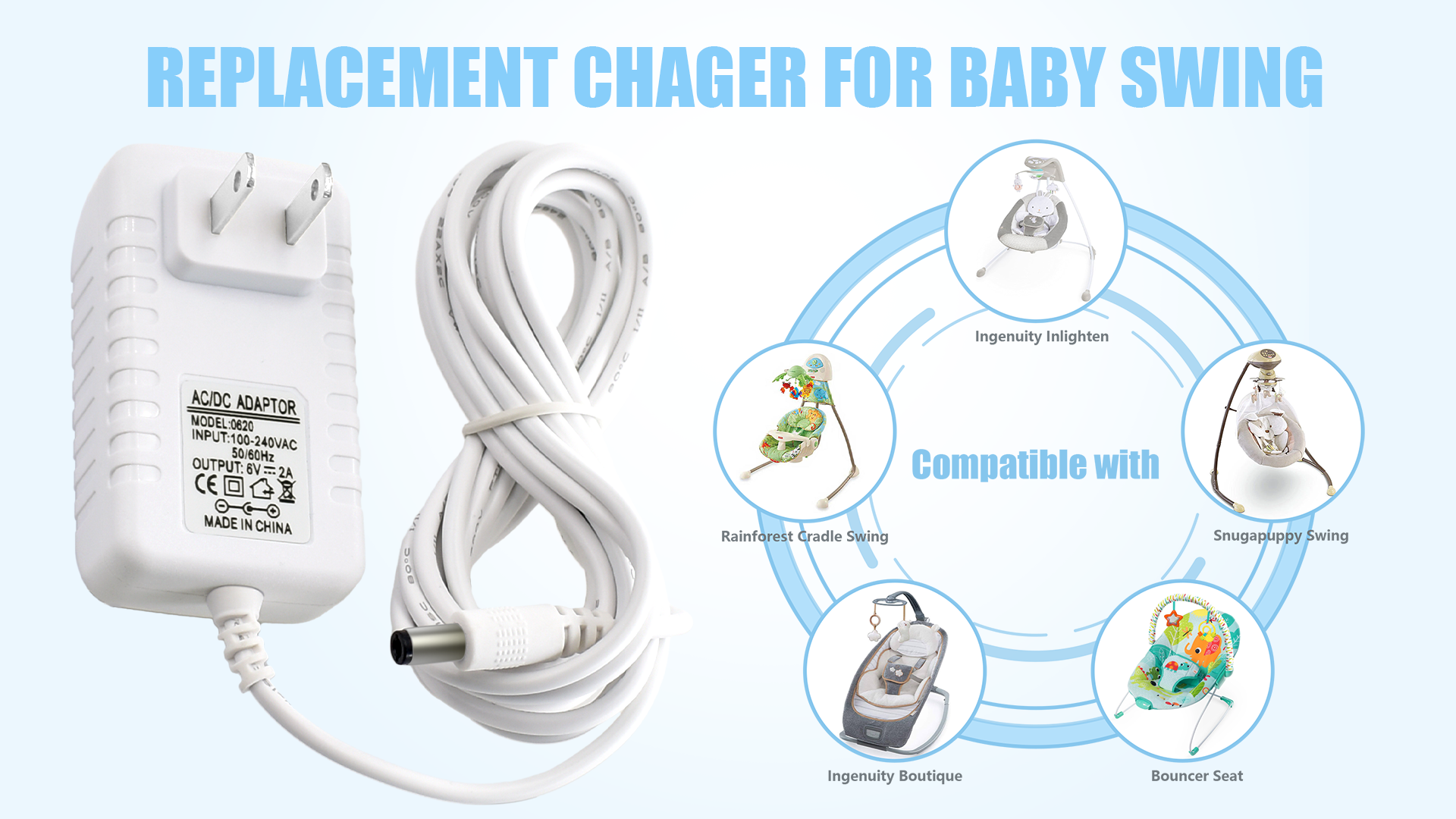 Cradle N Fisher Price Swing Cord AC Adapter For Fisher Price V0099