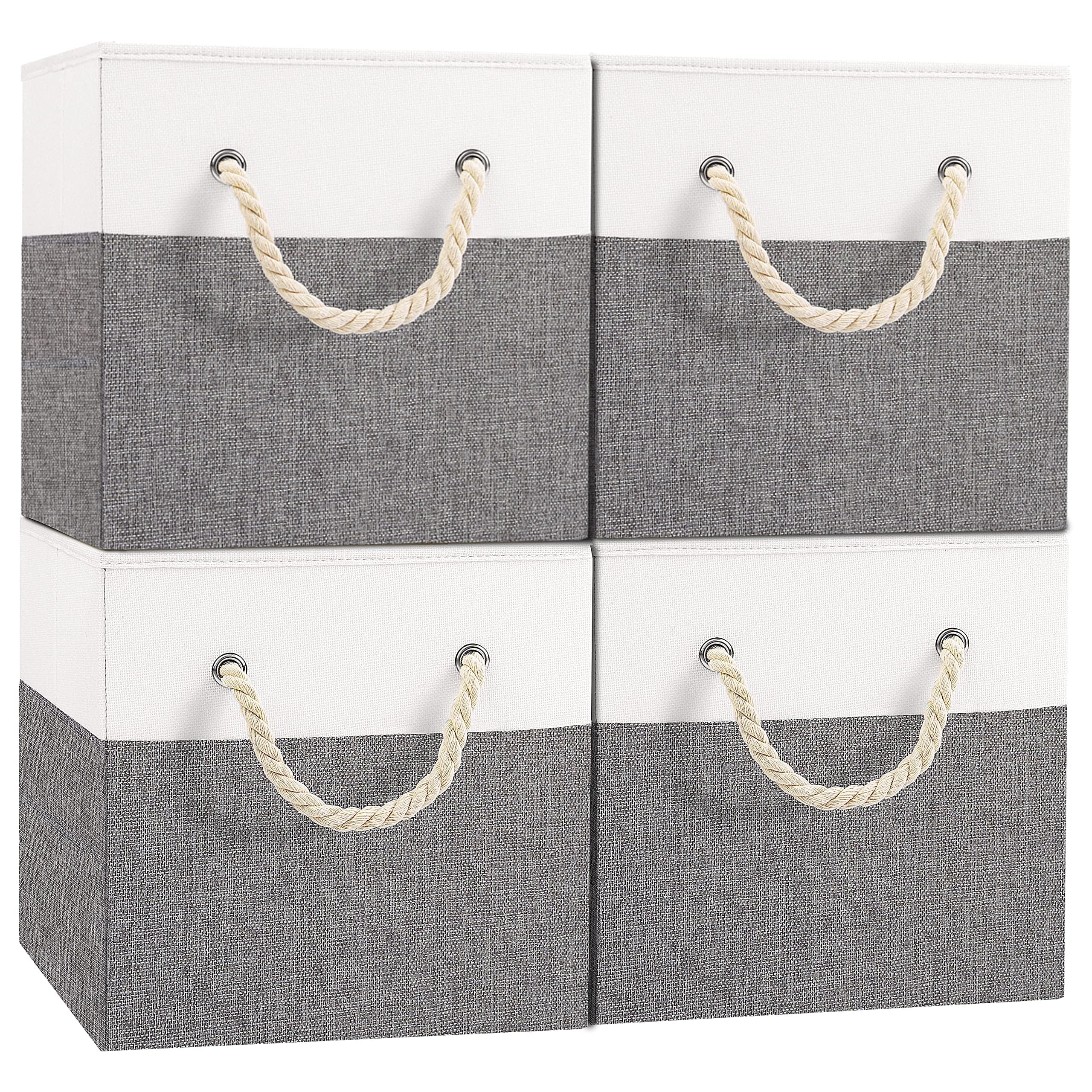 Yawinhe Opbergdoos Stof, Opvouwbare Opbergdozen, Wasbaar, Open Stoffen Doos, voor Slaapkamer, Kledingopbergvak, Wit, 33x23x20cm, 3-Pack, SNK033WS-3