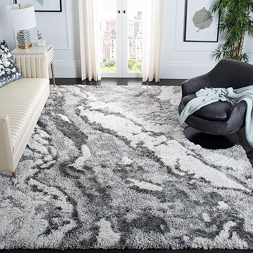 SAFAVIEH Area Rug 8x10 - Horizon Shag Collection - Large - Grey & Ivory, Modern Design, Non-Shedding & Easy Cleaning, Ultra Plush Thick Pile, Ideal for Living Room, Bedroom, Dining Space (HZN890F)