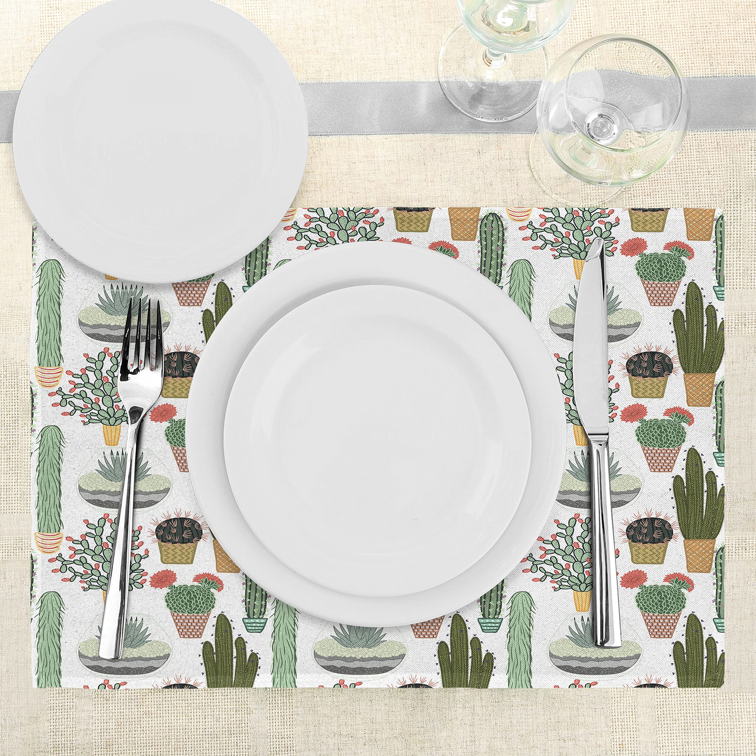 ABAKUHAUS Tovagliette Americana Set 4 - Cactus Succulente, Tessuto Lavabile Antimacchia, Multicolore 45x30 Cm - 2