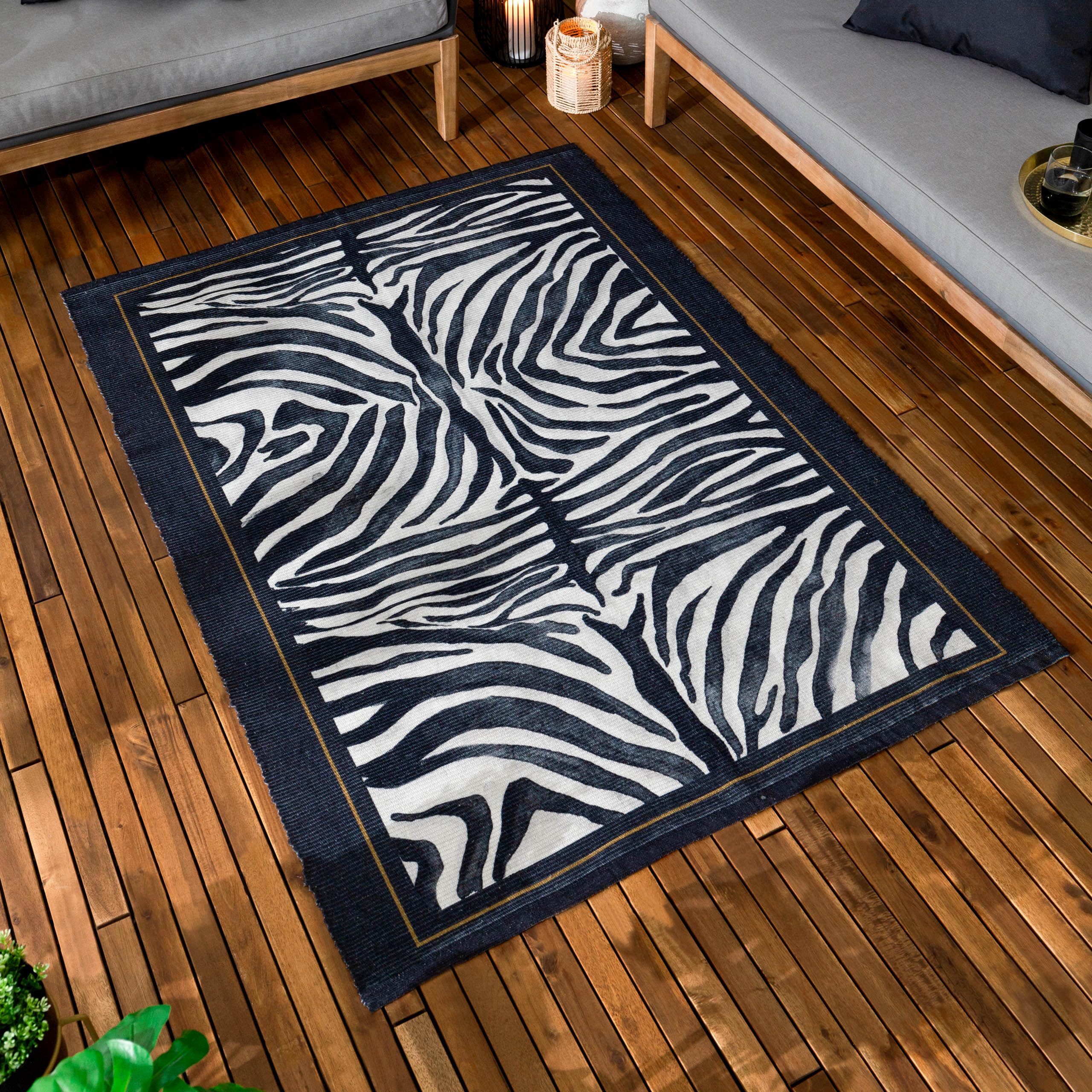 Leopardis Zebra Animal Print Flatweave 120cm X 170cm Indoor / Outdoor Area Rug