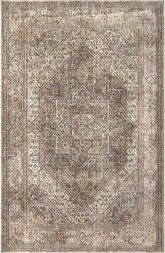 Miniatura 2 de nuLOOM Carol - Alfombra tradicional de medallón, 5 x 8 pies, color beige