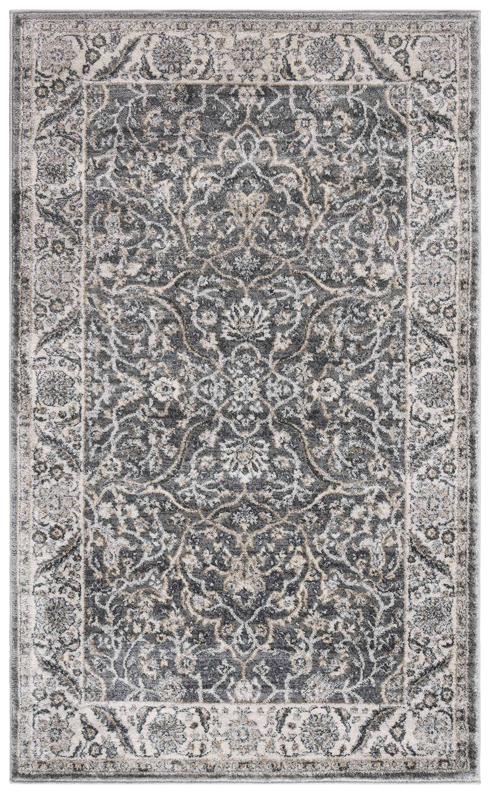 SAFAVIEH Tapis Traditionnel pour Salon, Salle à Manger, Chambre à Coucher - Isabella Collection, Tapis à Poil Court, Gris et Gris foncé, 122 X 183 cm