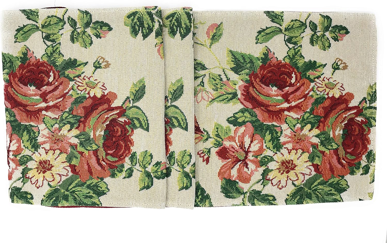 Tache Home Fashion Sweet Roses Spring Summer Traditional Country Vintage White Red Floral Decorative Woven Tapestry Table Runners, 13x72