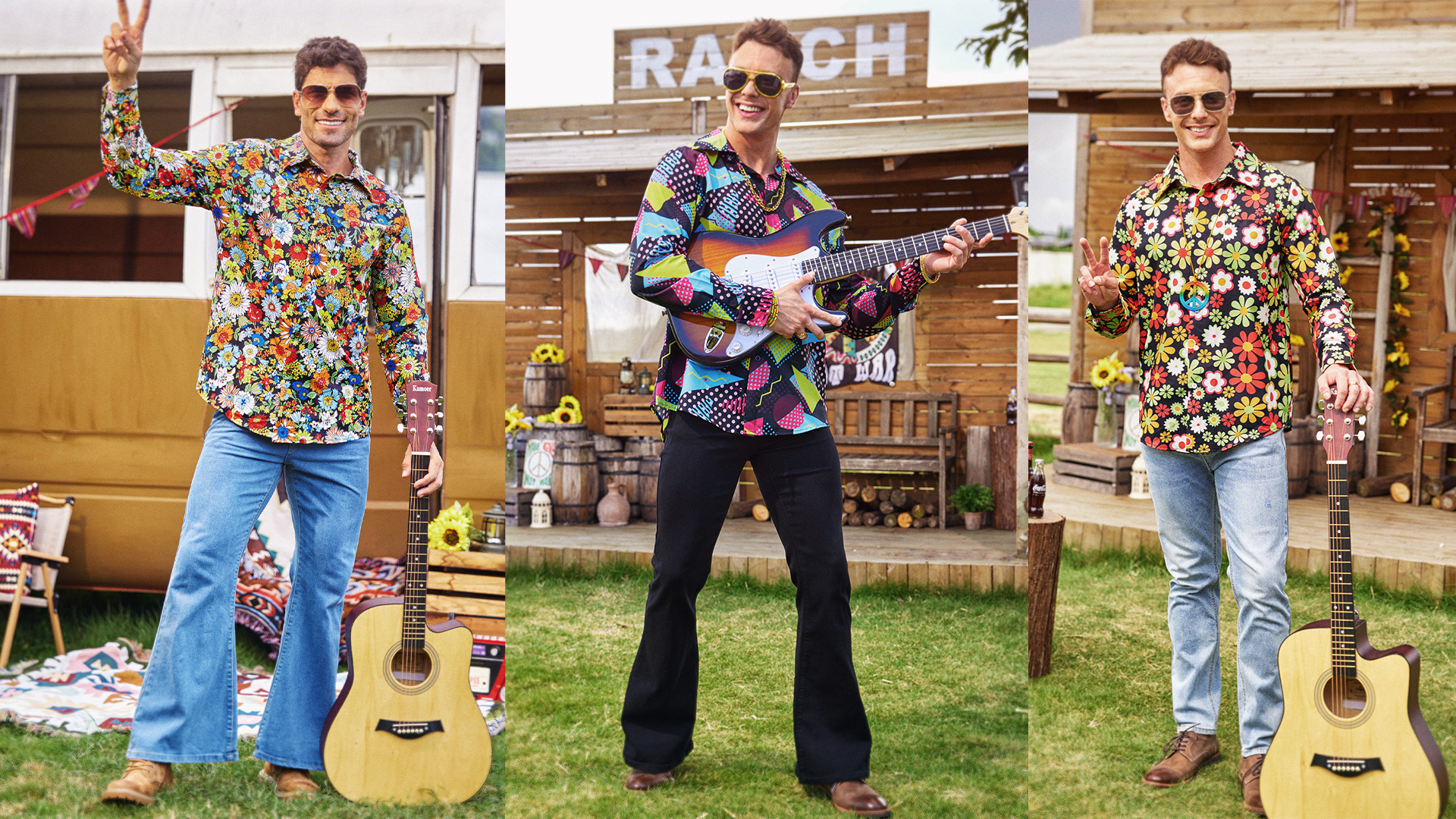 Amazon.com: Mens Carnival Shirt 70s Button Up Shirt Costume Party