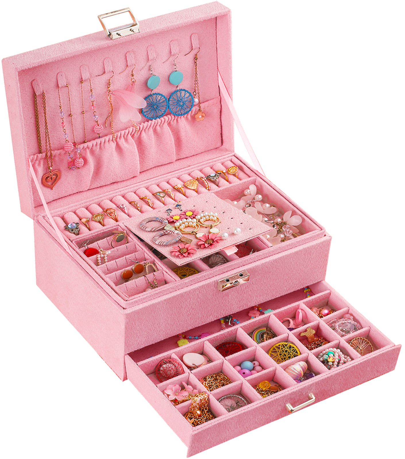 Amazon.com: QBestry 3-Layer Jewelry Box for Women with Lock and