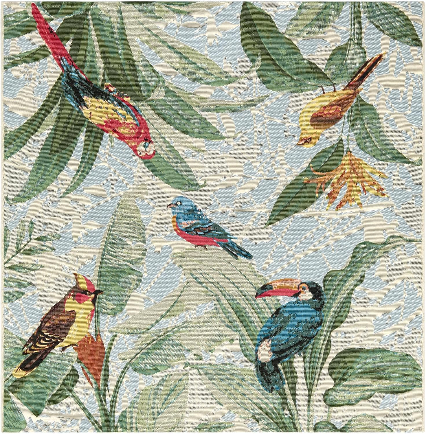 Rugs.com Outdoor Botanical Collection Rug – 5 Ft Square Multi Flatweave-Pile Rug Perfect for Living Rooms, Kitchens, Entryways