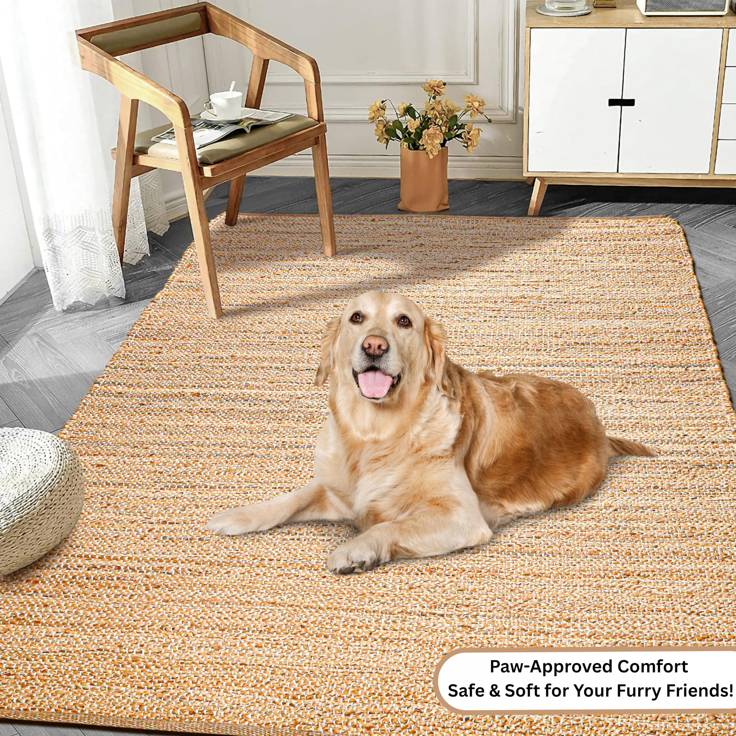 Hausattire Tappeto in iuta intrecciata, 1,5 x 2,9 m, naturale, intrecciato a mano, per soggiorno, sala da pranzo, cucina, stile bohémien, rustico, per interni ed esterni, camera da letto, patio, 183 x