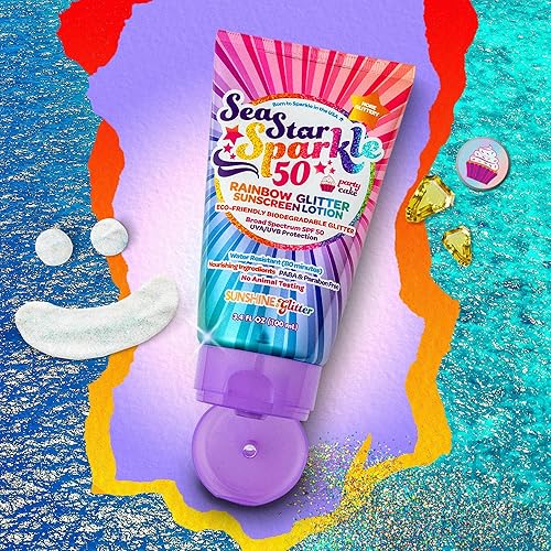 Miniatura 3 de Sea Star Sparkle Rainbow Party Cake SPF 50 Biodegradable Glitter Protector solar aprobado por la TSA