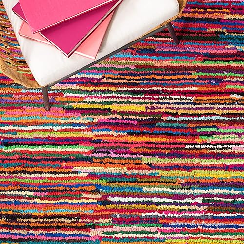 Miniatura 6 de SAFAVIEH Nantucket Collection - Alfombra decorativa de 2 pies 3 pulgadas x 4 pies, rosa y multicolor, hecha a mano de algodón bohemio abstracto,