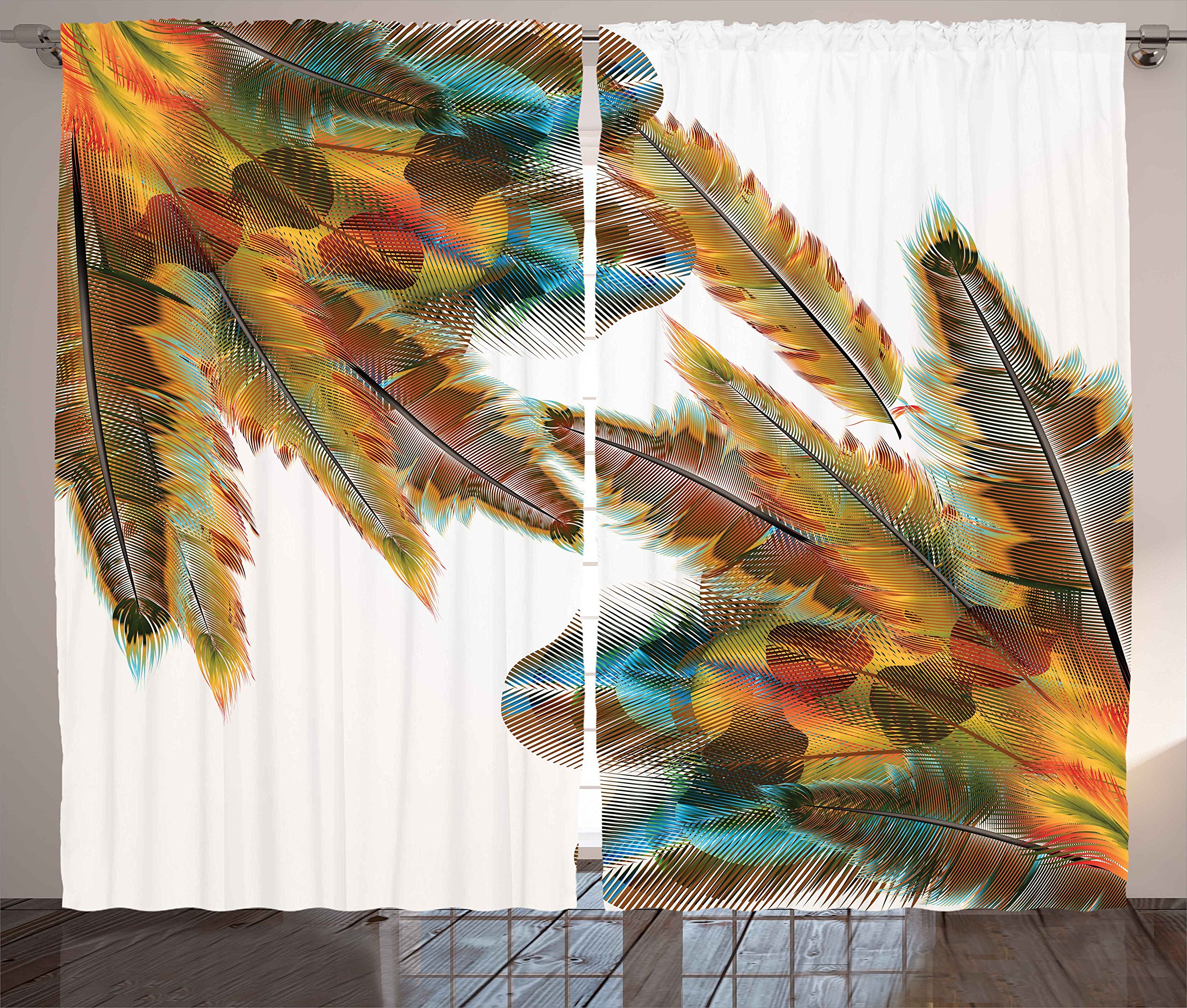 Ambesonne Tribal Decor Curtains by, Ethnic Feathers Bohemian Lifestyle Featured Primitive Artsy Hippie Image, Living Room Bedroom Window Drapes 2 Panel Set, 108W X 63L Inches, Sepia Apricot