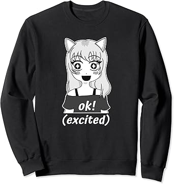 Amazon Com Excited Blushed Face Cute Big Smile Ok Chibi Neko Girl Meme Sweatshirt Clothing Shoes Jewelry