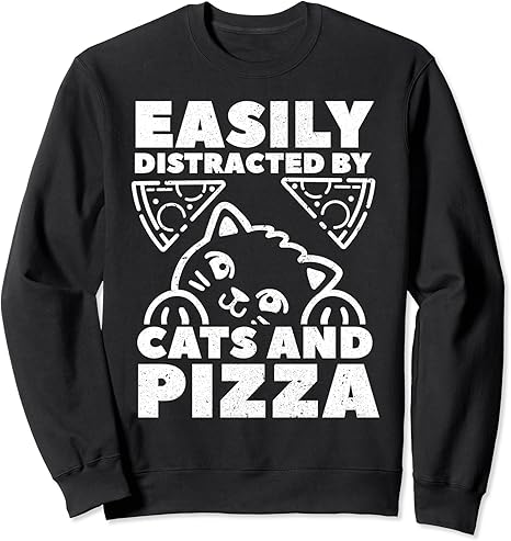 Amazon 猫とピザのファーストフードに気を取られがちな猫好き トレーナー トレーナー パーカー 通販