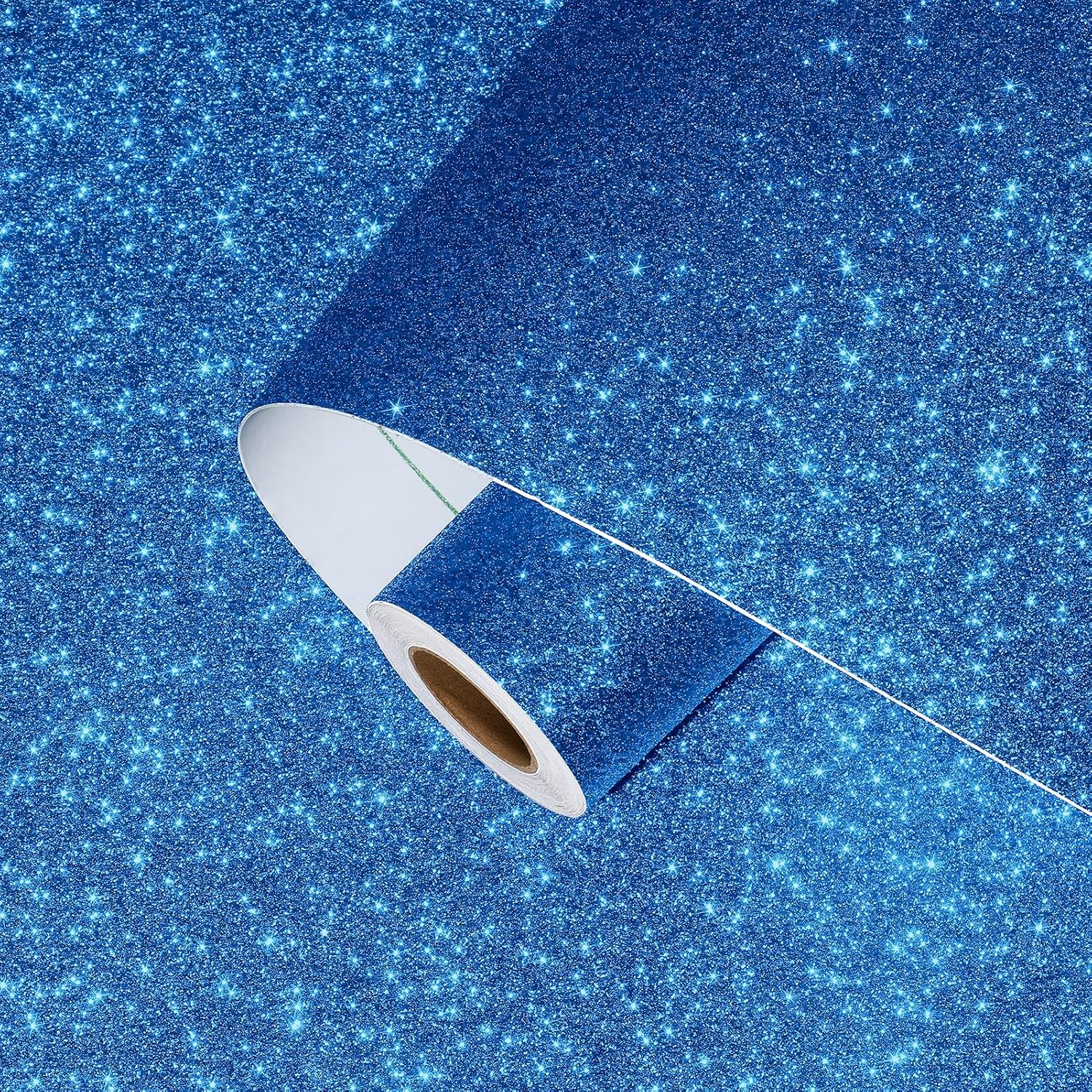 15.7"x236" Blue Glitter Peel and Stick Wallpaper Self Adhesive Ocean Blue Glitter Wallpaper Rolls Removable Sparkly Contact Paper for Cabinets and Drawers Bedroom DIY Decor Fabric Shiny Contact Paper