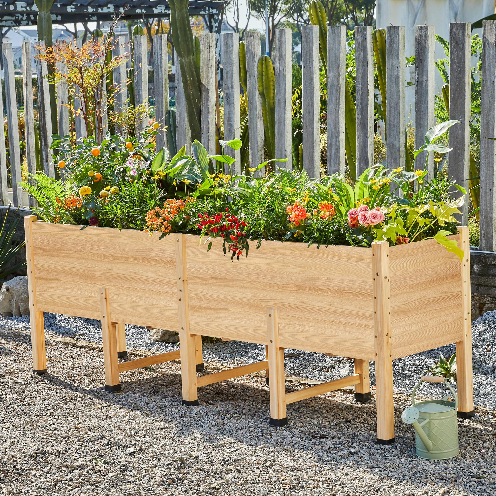 LUXOAK Wooden Raised Garden Bed 210x81x57 cm with Legs, Extra Deep 40 cm Planting Depth, Raised Planter for Vegetables, Herbs and Flowers, 375 liters Capacity, Easy Assembly