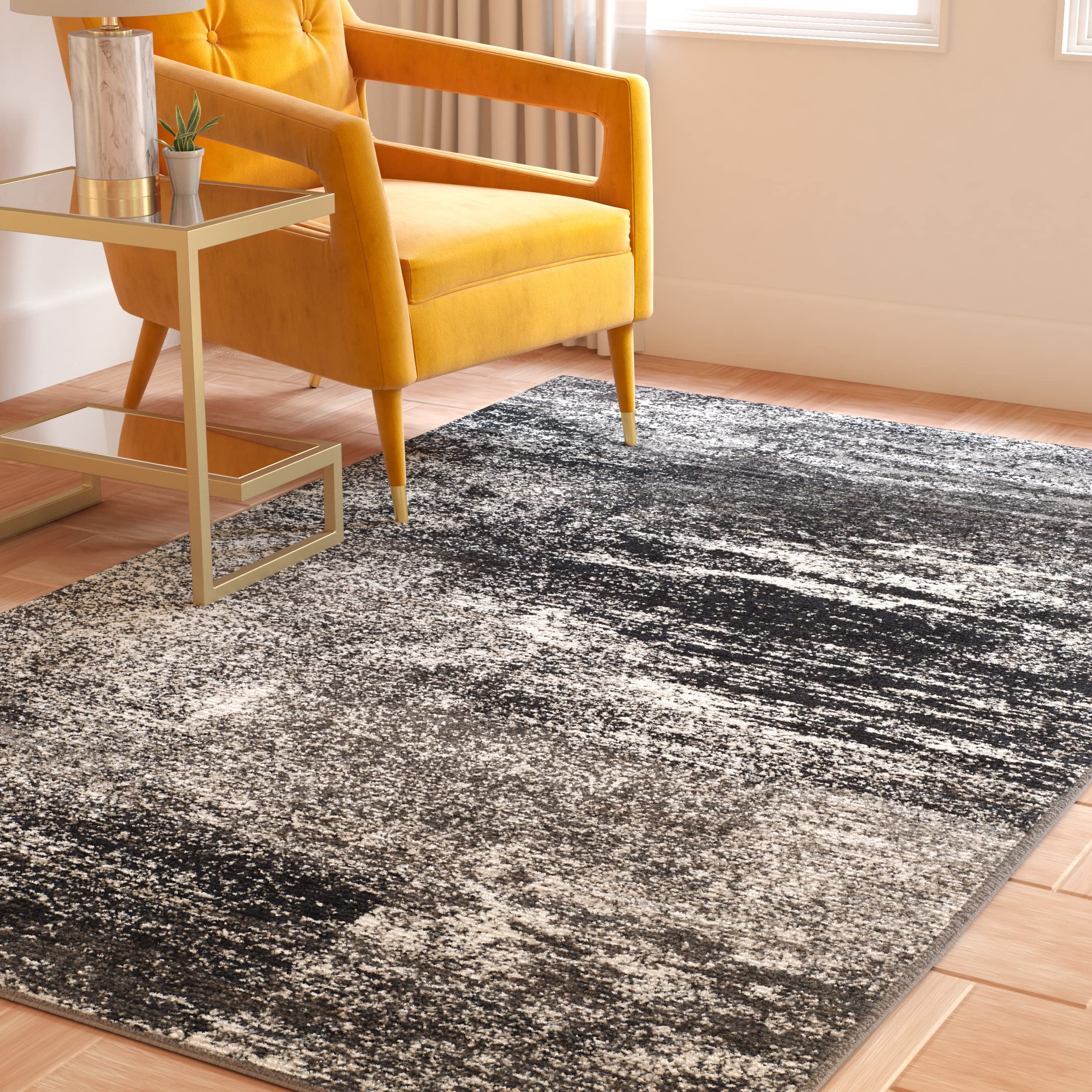 SAFAVIEH Adirondack Collection Area Rug - 4' Square, Silver & Black, Modern Abstract Design, Non-Shedding & Easy Care, Ideal for High Traffic Areas in