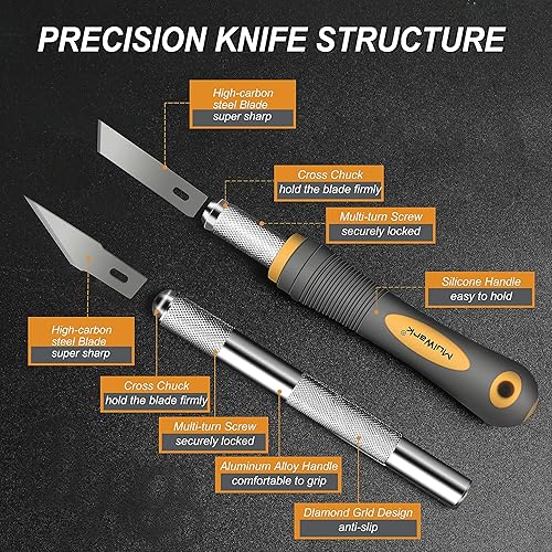 Miniatura 2 de MulWark Juego de cuchillos de precisión de 136 piezas, juego de cuchillos Exacto para modelar, cuchillo de manualidades, mango magnético