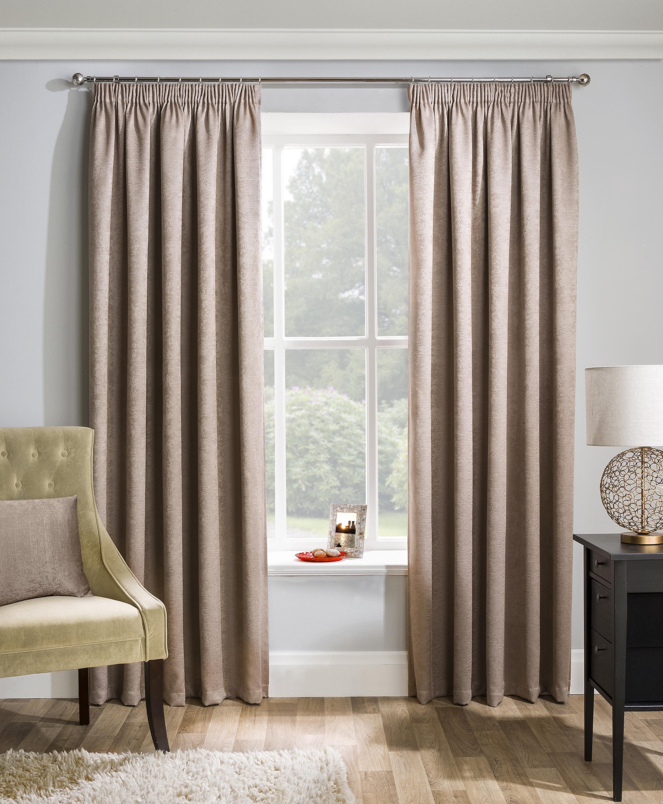Enhanced Living Matrix Latte Natural Curtains for Living Room - 90x72 inch (229x183 cm) - Tape Top Noise Reducing Thermal Curtains for Bedroom - 2 x Curtain Panels