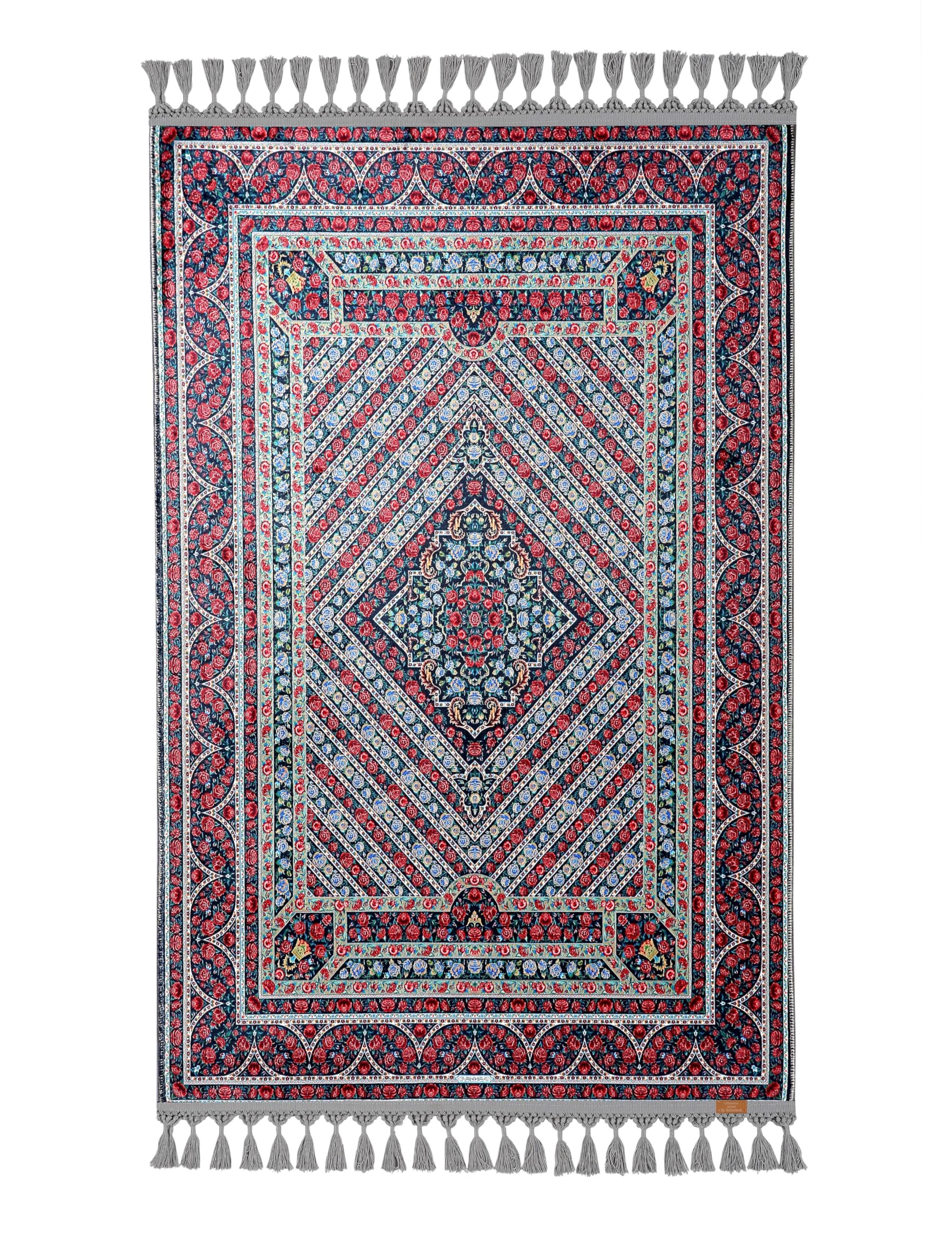 Tapis de prière bleu et rouge à losanges pour aménager votre coin spirituel maison