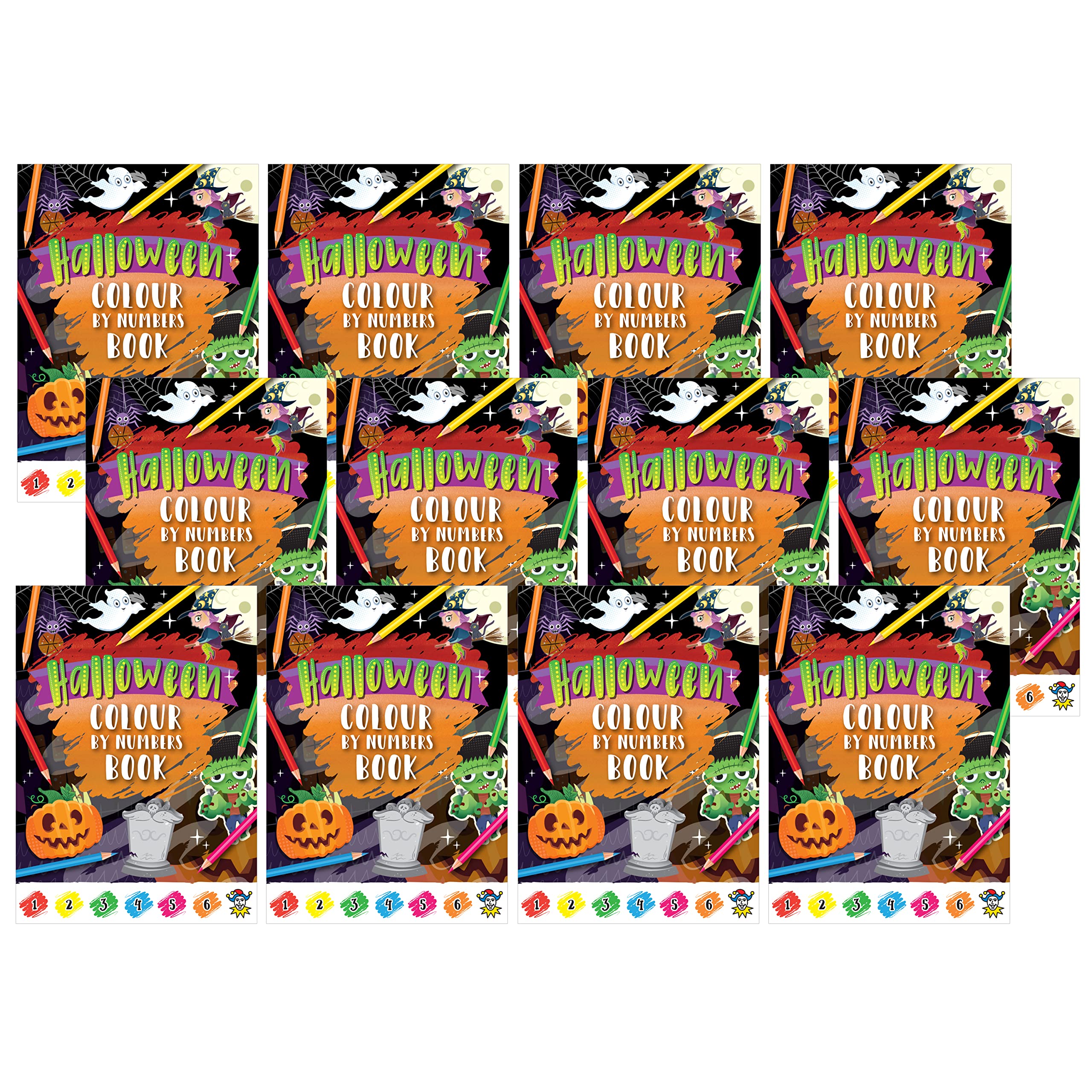 Henbrandt White Halloween Colour By Numbers Mini A6 Colouring Book (Pack Of 48)