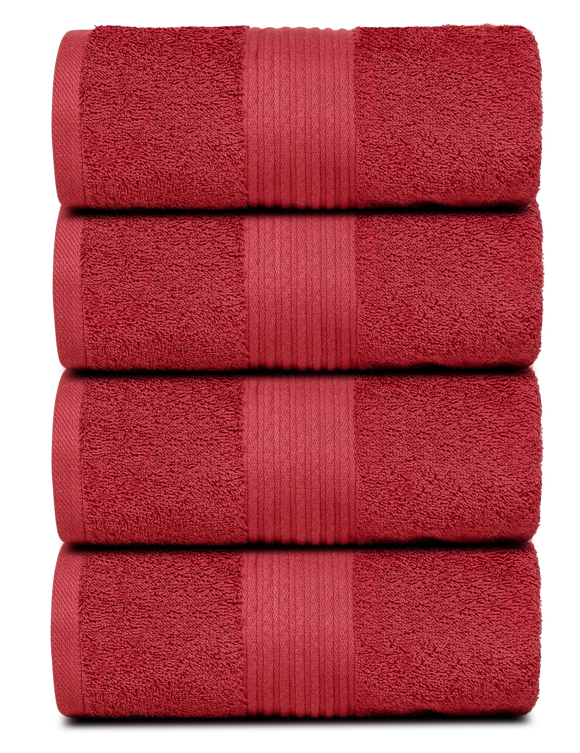 Dewall MaisonsSophisticated 4-Piece Burgundy Bath Towel Set, 27" x 54" - Plush Quality Cotton - Ultra Absorbent & Soft - Ideal for Body, Face, Hands - Modern Bathroom Essentials