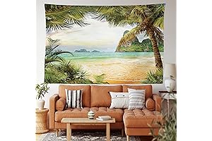 Green Cream Tapestry Tropical Island Paradise Wall Hanging Decor