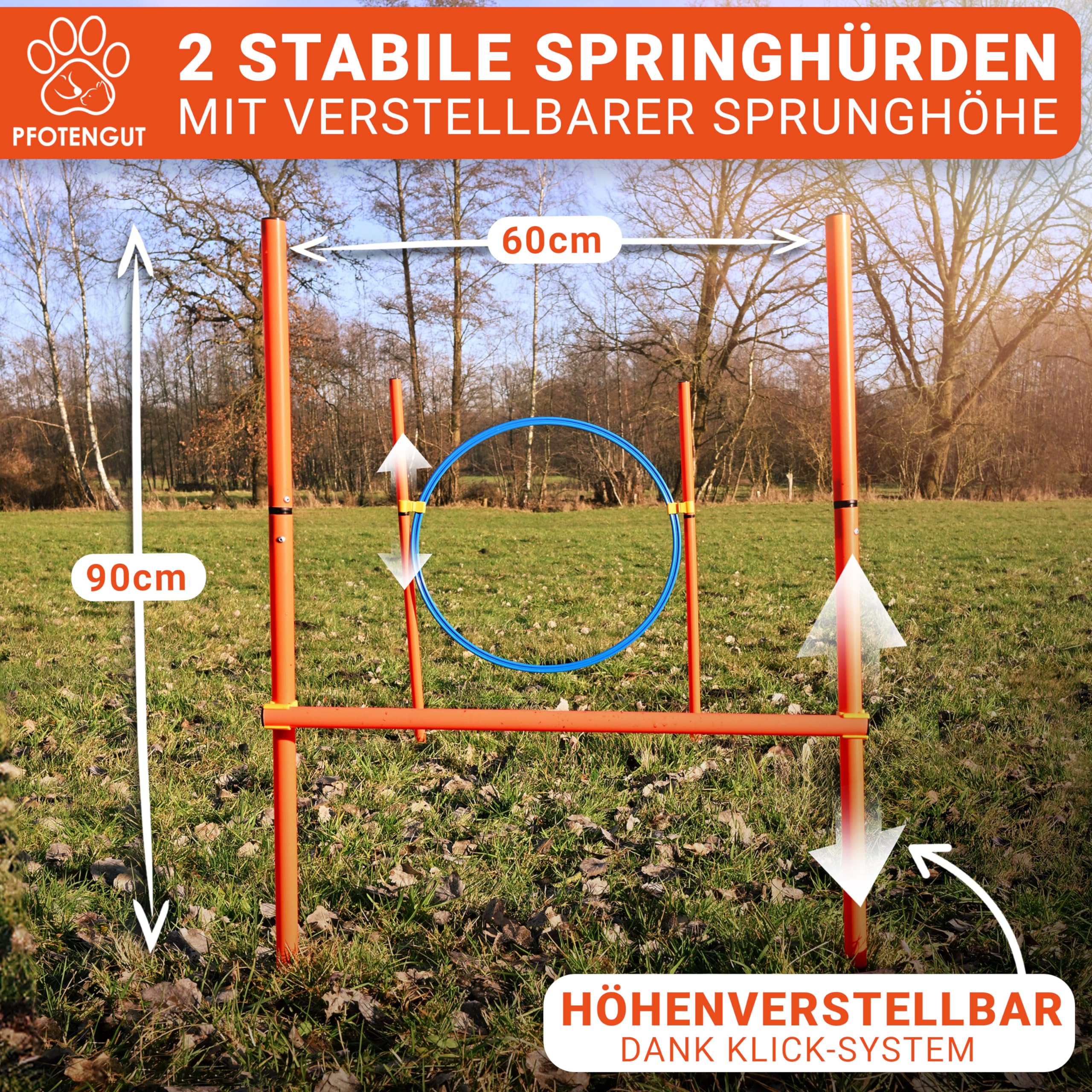 Agility Kit pour chien [11 pièces] – Kit de haies polyvalentes avec tunnel pour chien, slalom, etc. Pour l'entraînement et le sport canin – Avec accessoires et sac de transport