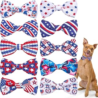 PET SHOW 10 Pack 4th of July Dog Bow Ties Sliding Collar Attachments Puppies Cats Patriotic Bowties for Medium Large Dogs US Flag Bowknots Pet Grooming Accessories for Independence Day