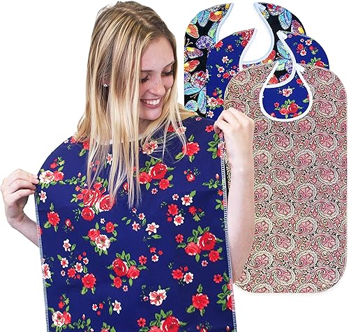 Miniatura 8 de RMS Paquete de 3 baberos para adultos, lavables, reutilizables, impermeables, protectores de ropa con colector de migas opcional y respaldo de