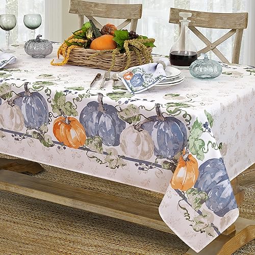 Miniatura 6 de Newbridge Mantel de tela con bordes lavados a piedra, Acción de Gracias y temporada de otoño, mantel multicolor con estampado de cosecha de