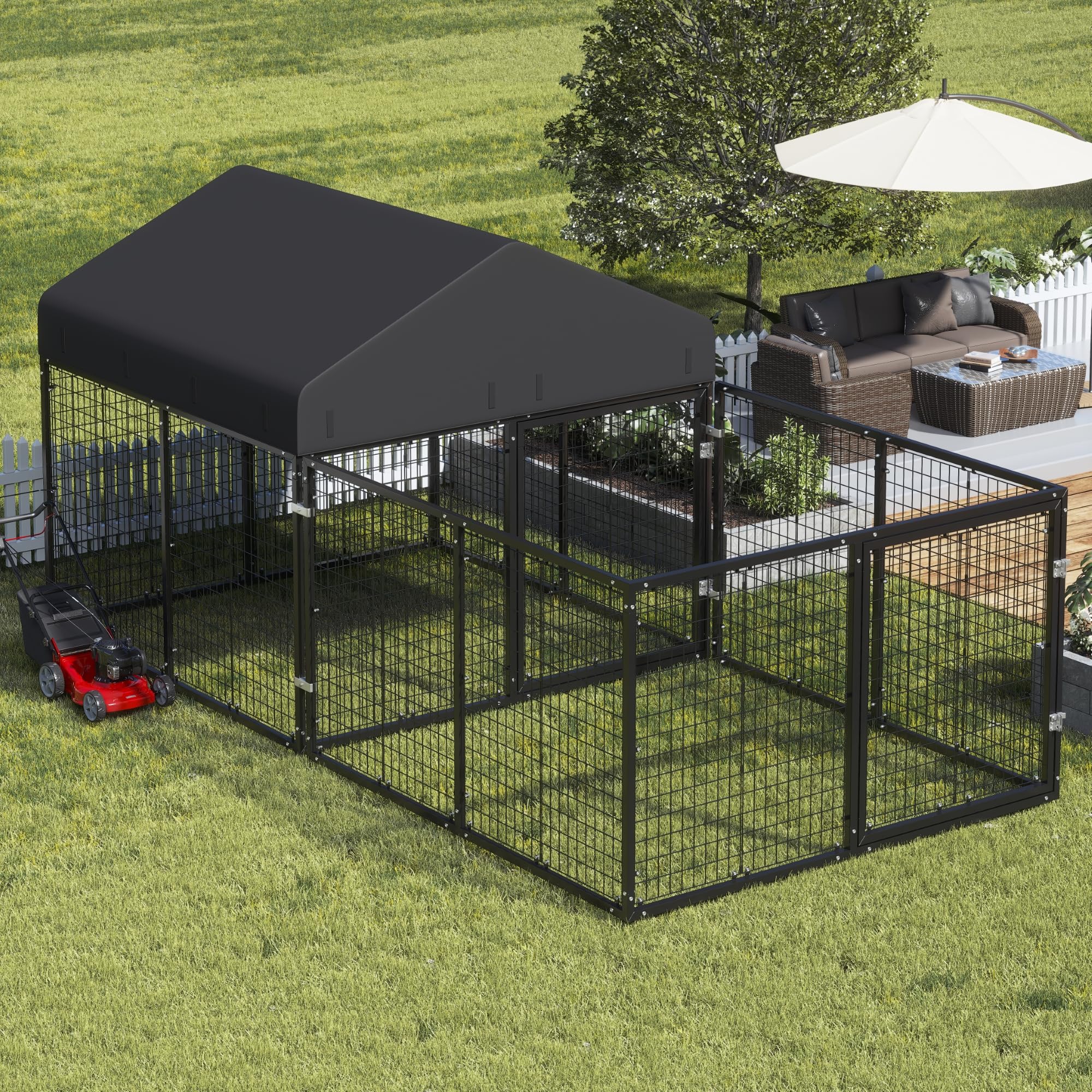 Fully assembled ATTAV Outdoor Dog Kennel with roof and pen