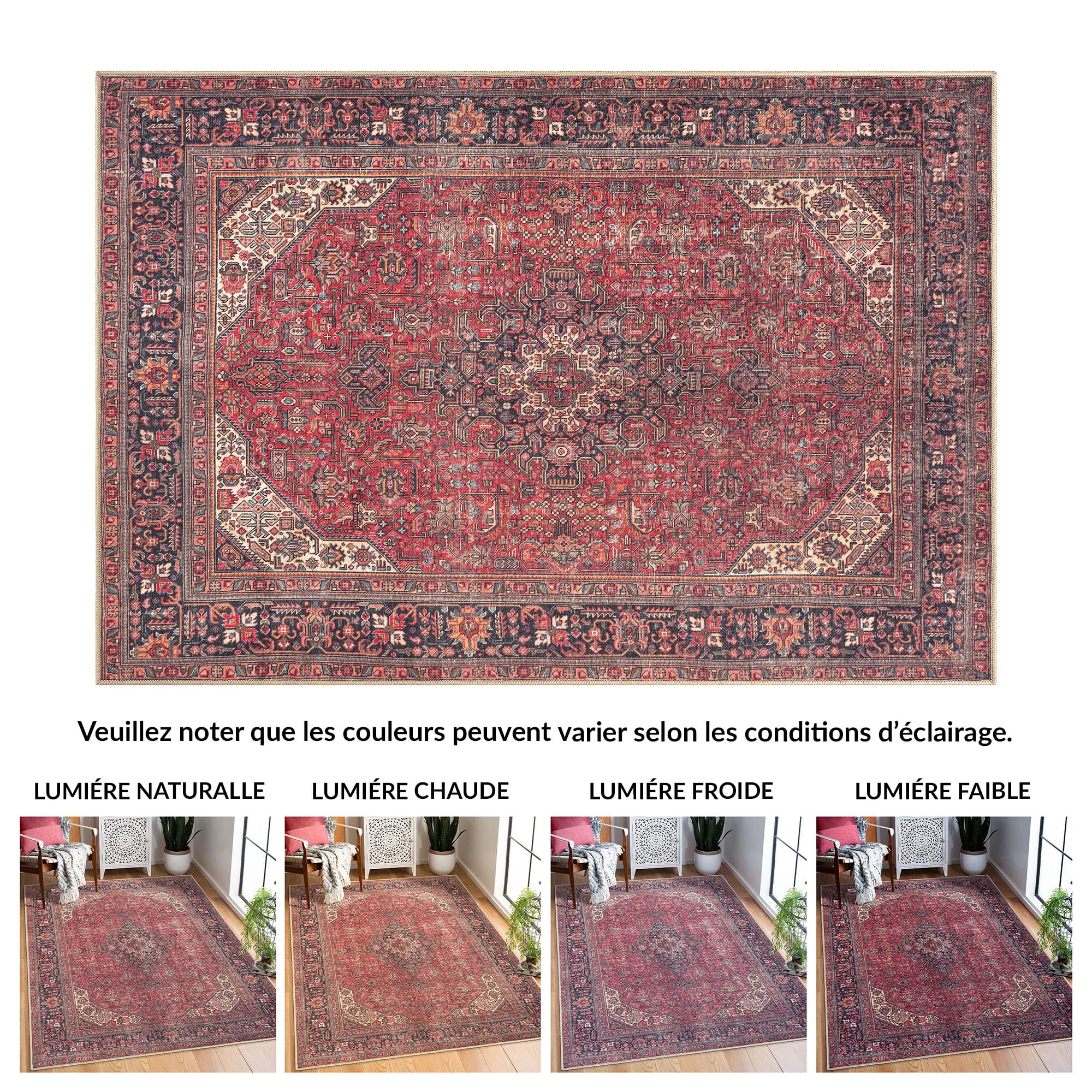 artyrugs Tapis Lavable en Machine, 152x213cm, 75% Coton Recyclé, Poils Courts, Dos Antidérapant, Ne Perd Pas Ses Fibres, Tapis pour Salon, Chambre, Cuisine, Couloir, Bureau, Rouge Carmin